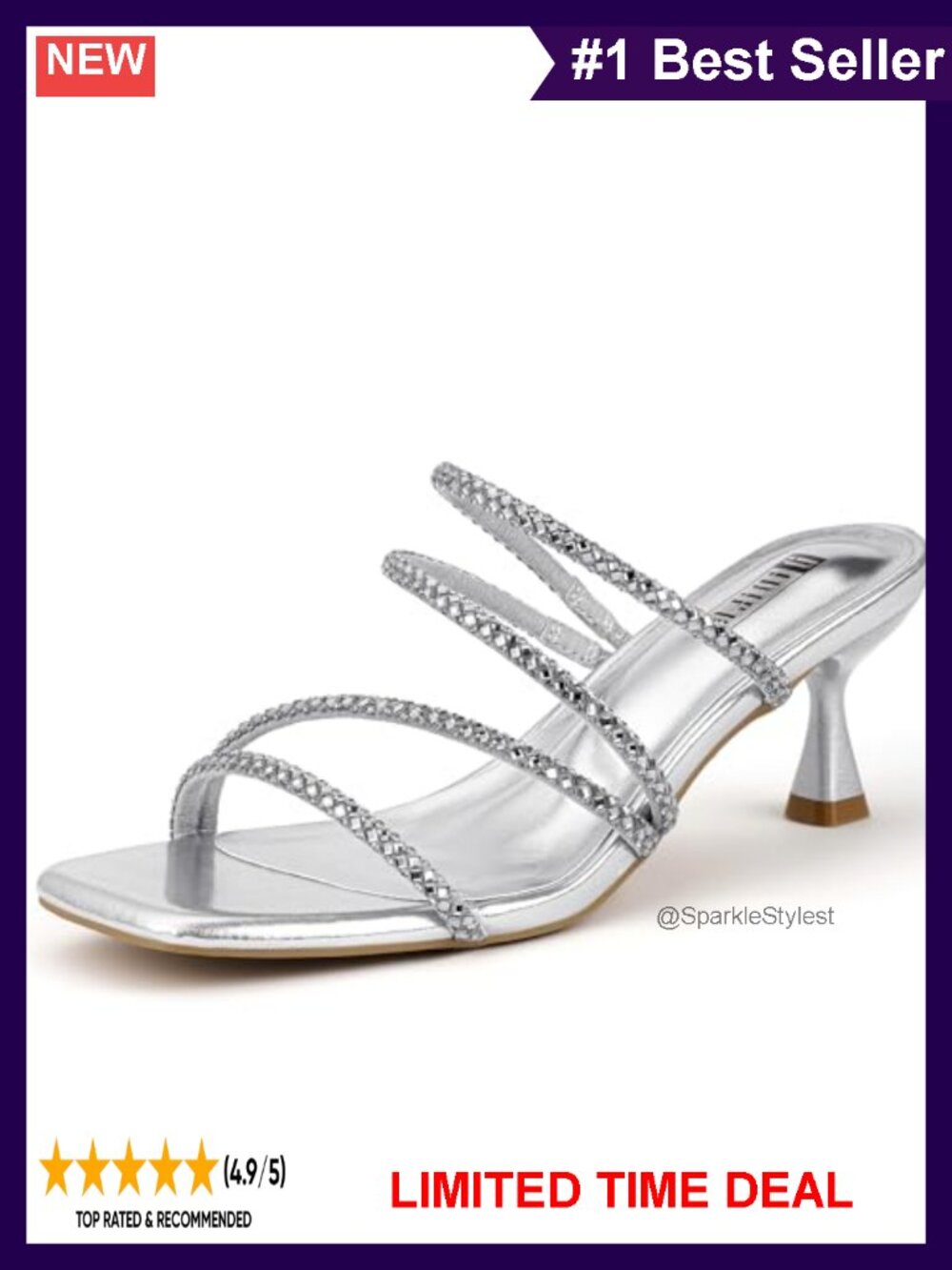 Rhinestone Strappy Low Kitten Heel Slip On Slingback Sandals